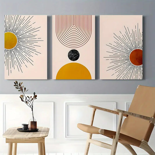 3pcs Abstract Geometric Swirls Neutral Tones Classic Design Metal Print Ready to Hang Art
