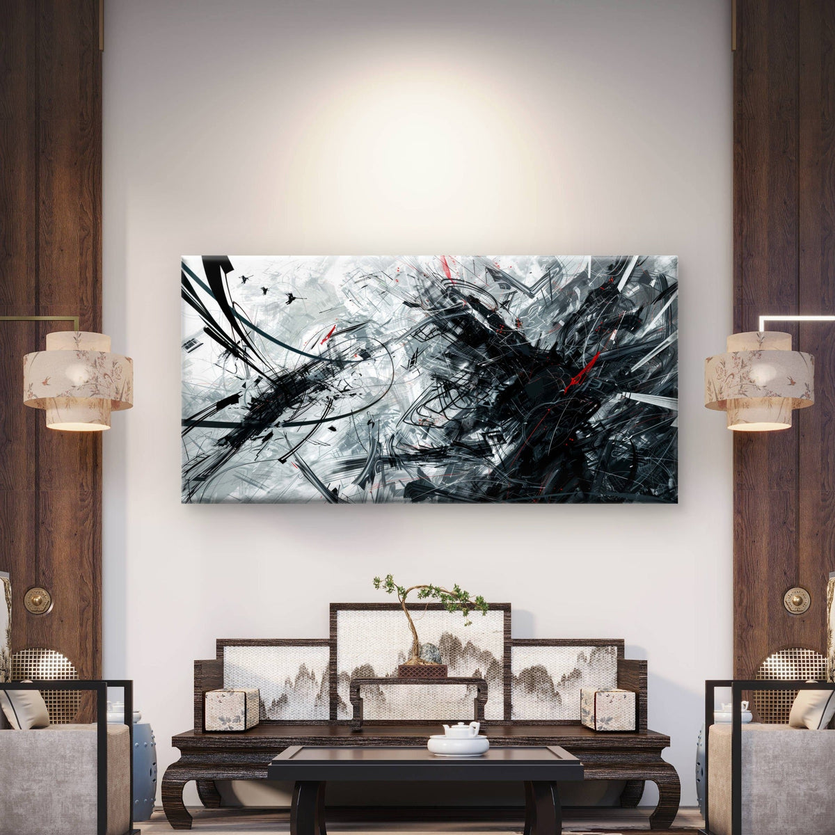 Sharp Ink Strokes Pierce Wall Art Canvas Office Home Room Framed 80x45cm