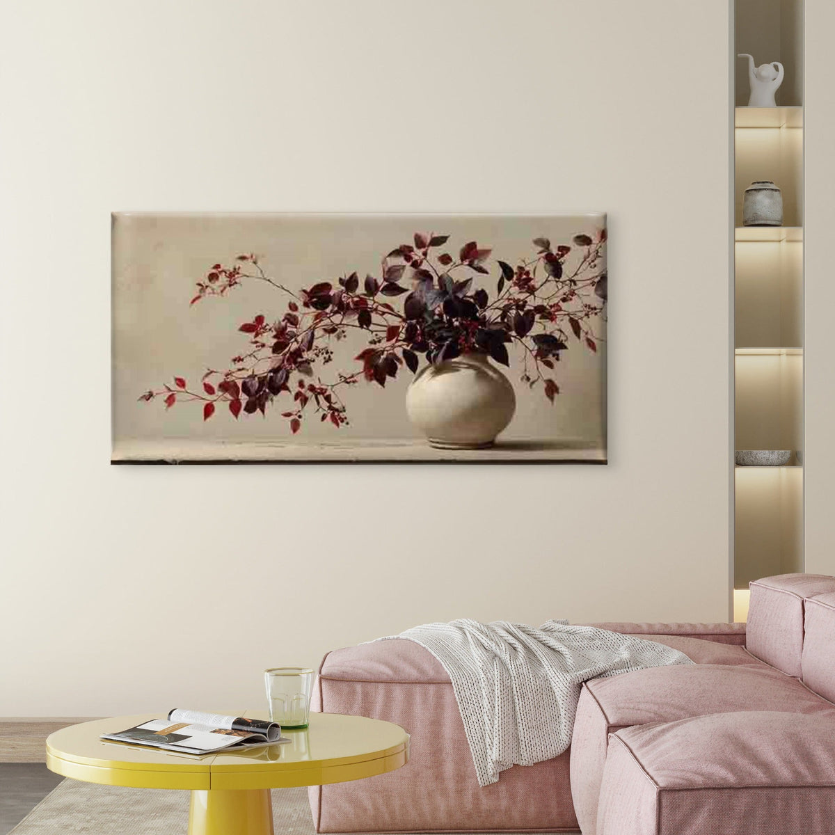 Autumnal Branches in White Vase Wall Art Canvas Office Home Room Framed 80x45cm