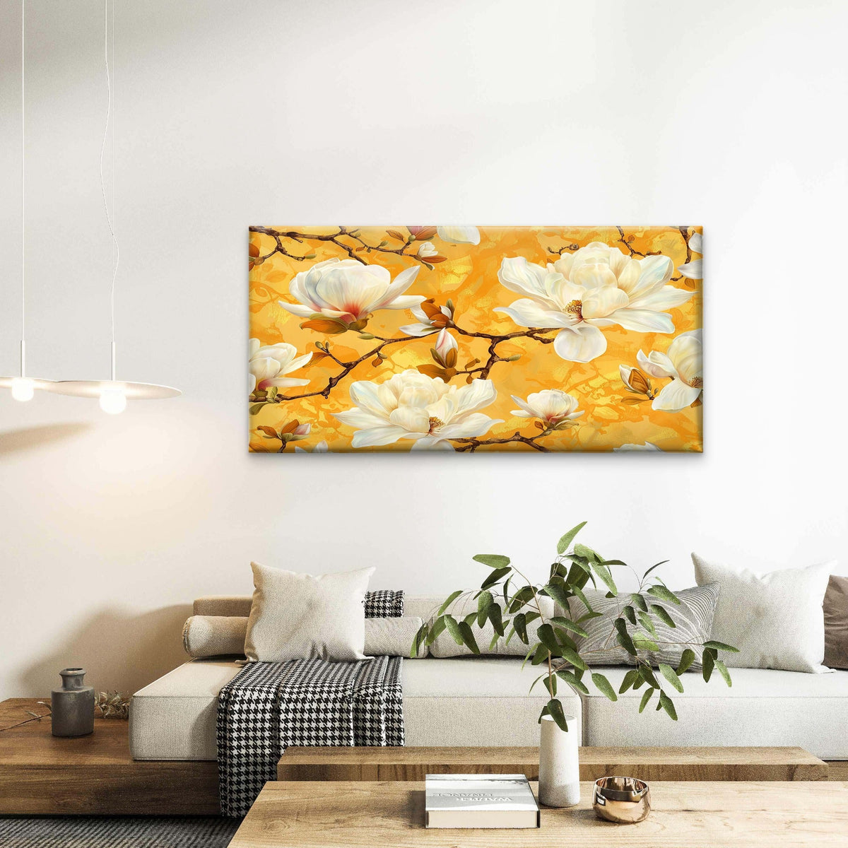 Golden Yellow Botanical Blossom Wall Art Canvas Office Home Room Framed 120x60cm