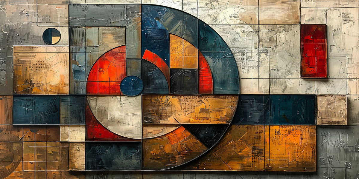 Mid Century Geometric Modern Texture Abstract Circle Wall Art Canvas Office Home Framed 120x60cm