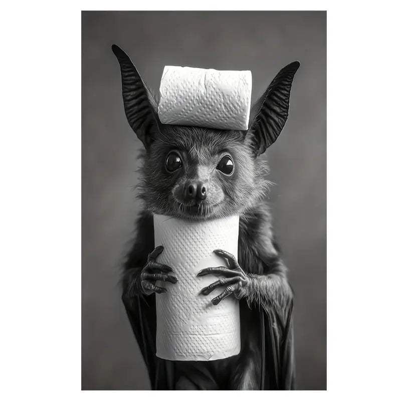 Whimsical Bat with Toilet Paper Print 100% Australian Made 40x60cm Stretched Canvas Ready to Hang