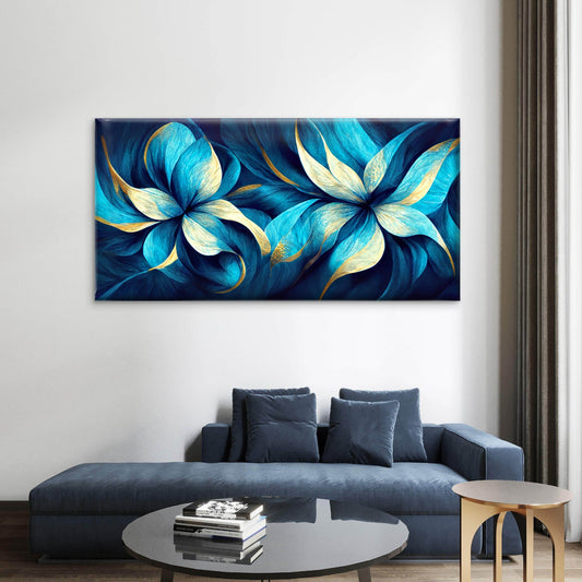Luxury Teal Gold Floral Petals Wall Art Canvas Office Home Room Framed 80x45cm