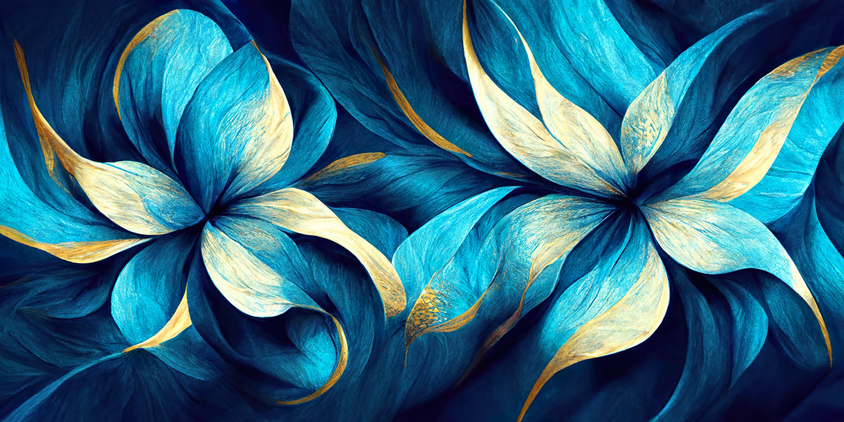 Luxury Teal Gold Floral Petals Wall Art Canvas Office Home Room Framed 80x45cm