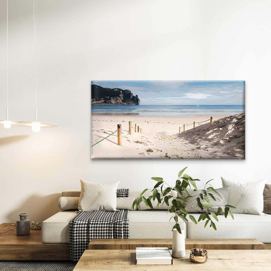 Seaside Scene with Sunny Beach Wall Art Canvas Office Home Room Framed 80x45cm