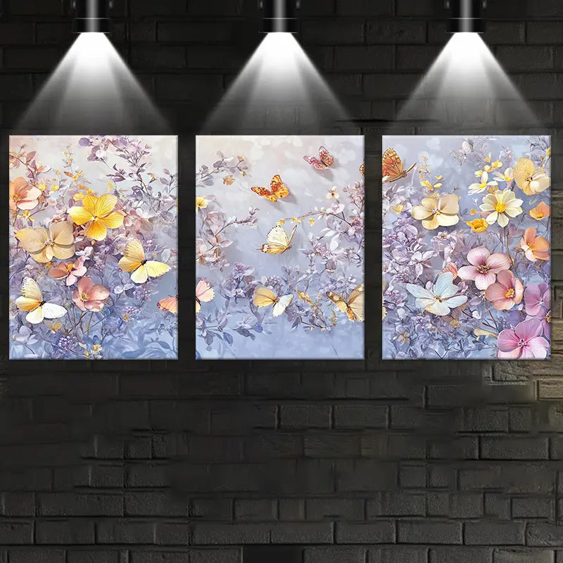 3pcs Vibrant Butterfly & Floral Classic Design Metal Print Ready to Hang Art