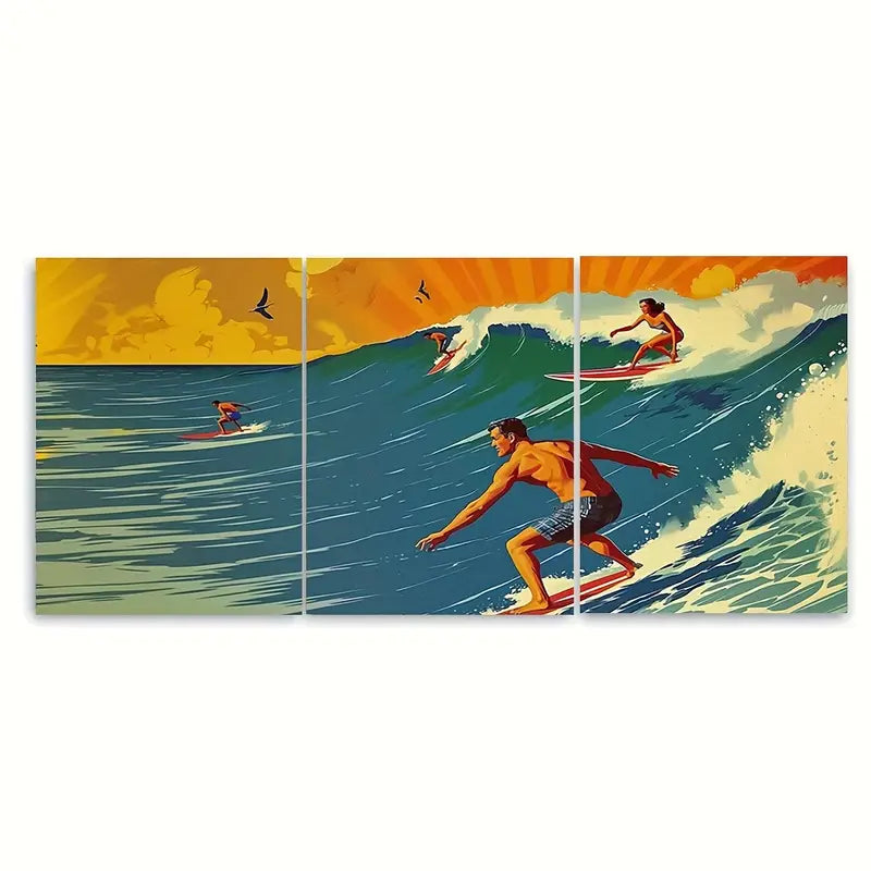 3pcs Retro Surfing California Beach Metal Print Ready to Hang Art