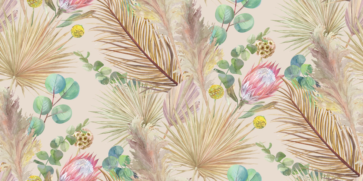 Boho Pink Protea Eucalyptus Wall Art Canvas Office Home Room Framed 80x45cm
