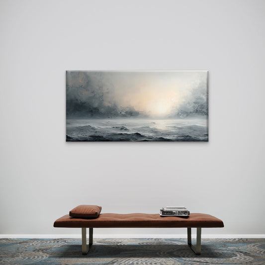 Moody Ocean Horizon Stormy Sea Landscape Wall Art Canvas Office Home Framed 80x45cm