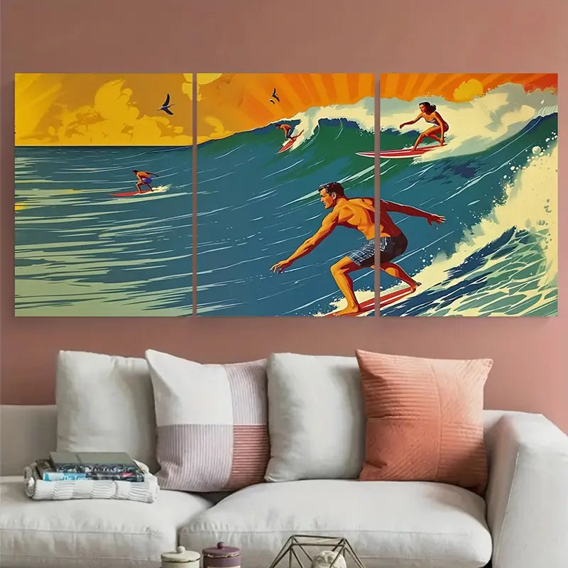 3pcs Retro Surfing California Beach Metal Print Ready to Hang Art