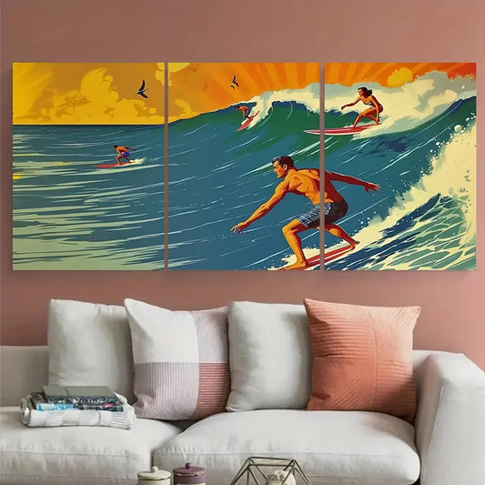 3pcs Retro Surfing California Beach Metal Print Ready to Hang Art