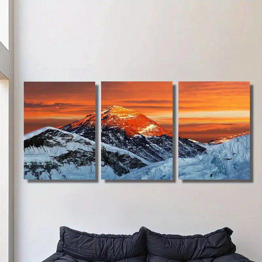 3pcs Mount Everest Sunset Vibrant Orange Metal Print Ready to Hang Art
