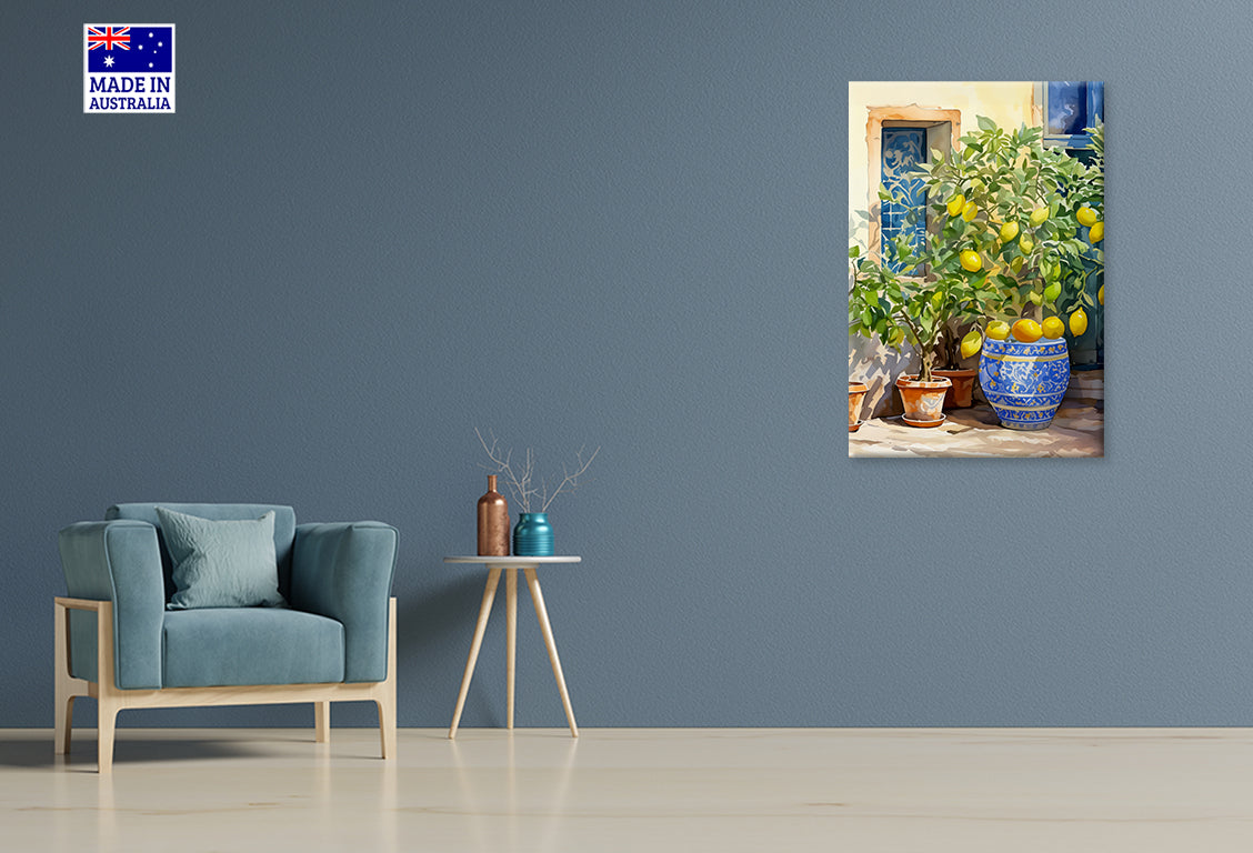 Painting Of a Potted Lemon Tree Print 100% Australian Made 40x60cm Stretched Canvas Ready to Hang