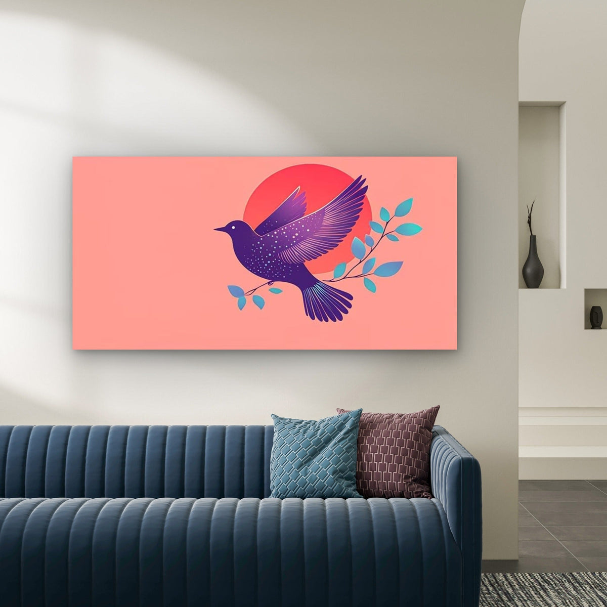 Abstract Bird & Leaf Wall Art Canvas Office Home Room Framed 80x45cm