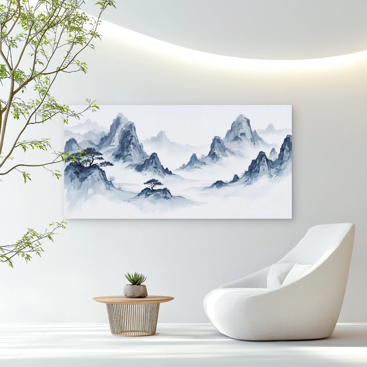 Misty Ink Mountain Landscape Wall Art Canvas Office Home Room Framed 120x60cm