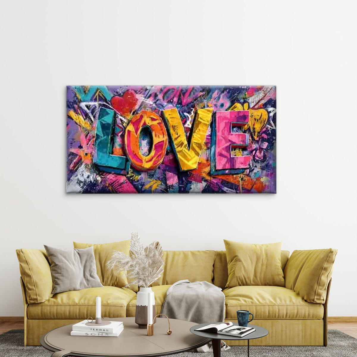 Colorful Graffiti LOVE Text Wall Art Canvas Office Home Room Framed 80x45cm