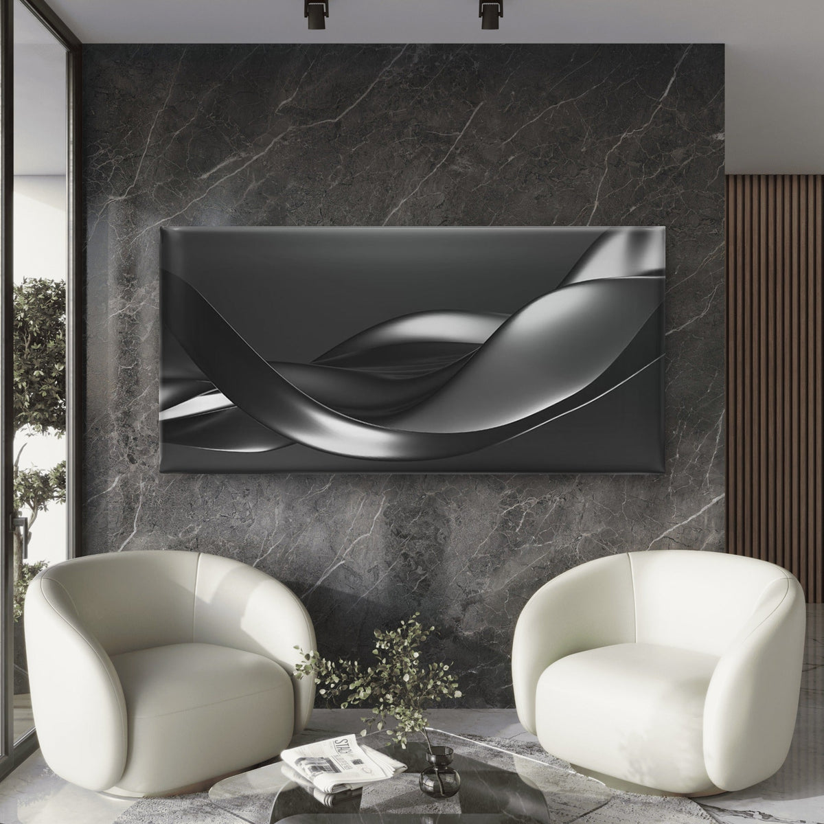Shades Of Grey Waves Wall Art Canvas Office Home Room Framed 120x60cm