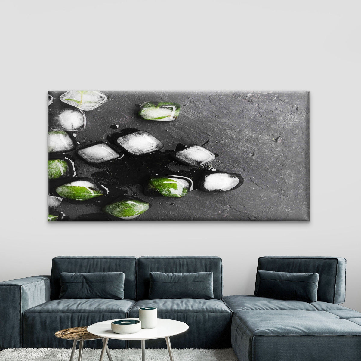 Ice Cubes With Mint Wall Art Canvas Office Home Room Framed 80x45cm