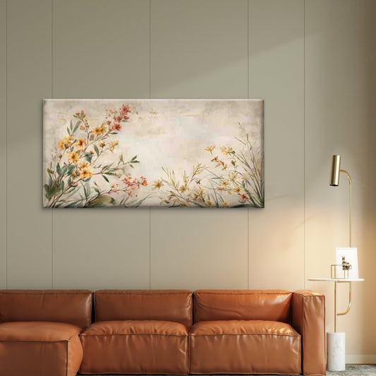 Floral Beauty in Soft Yellow Wall Art Canvas Office Home Room Framed 80x45cm