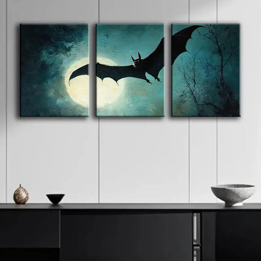 3pcs Featuring Bats Soaring in the Moonlight Metal Print Ready to Hang Art
