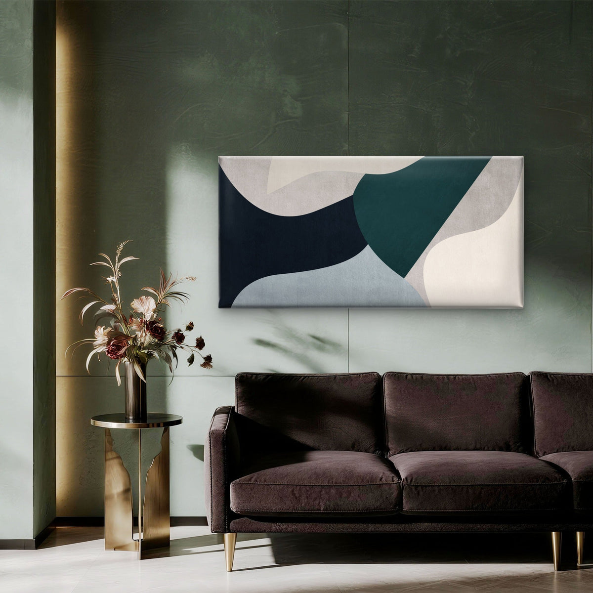 Abstract Teal Navy Geometric Wall Art Canvas Office Home Room Framed 120x60cm