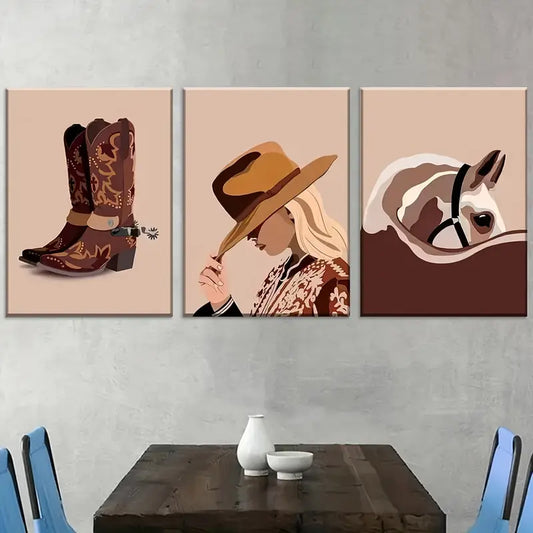 3pcs Vintage-Style Western Cowboy Art Landscapes Wall Art Set Canvas Framed 40x60cm - High Quality Print 100% Australian Made Wall Canvas Ready to Hang