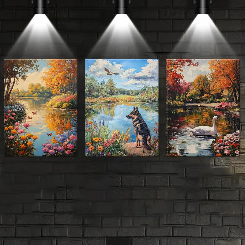 3pcs Watercolor Charming River View Animals Metal Print Ready to Hang Art