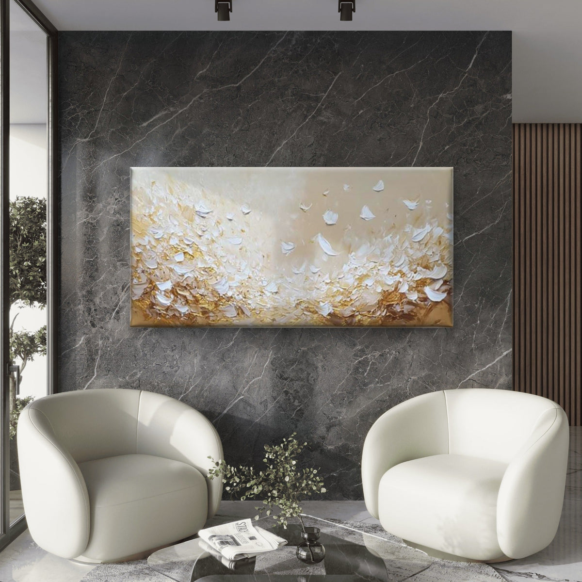 Floating White Flower Petals Wall Art Canvas Office Home Room Framed 120x60cm