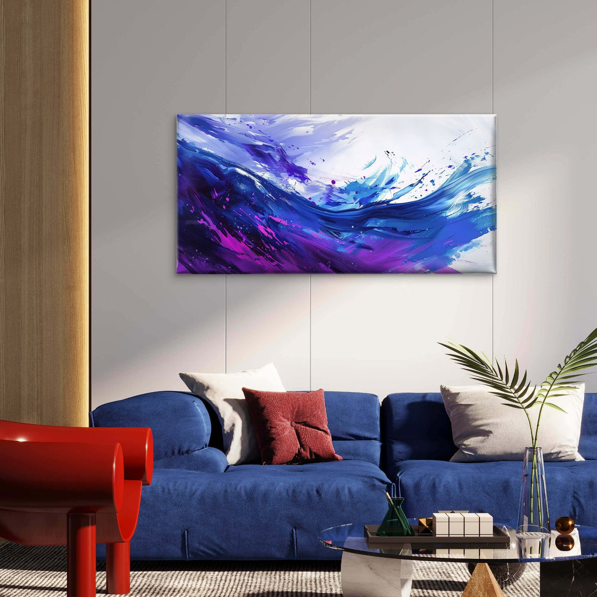 Blue Purple Abstract Wave Art Wall Art Canvas Office Home Room Framed 120x60cm
