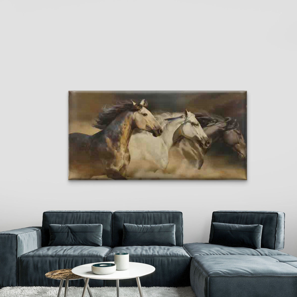 Wild Horses Running In Desert Wall Art Canvas Office Home Room Framed 120x60cm
