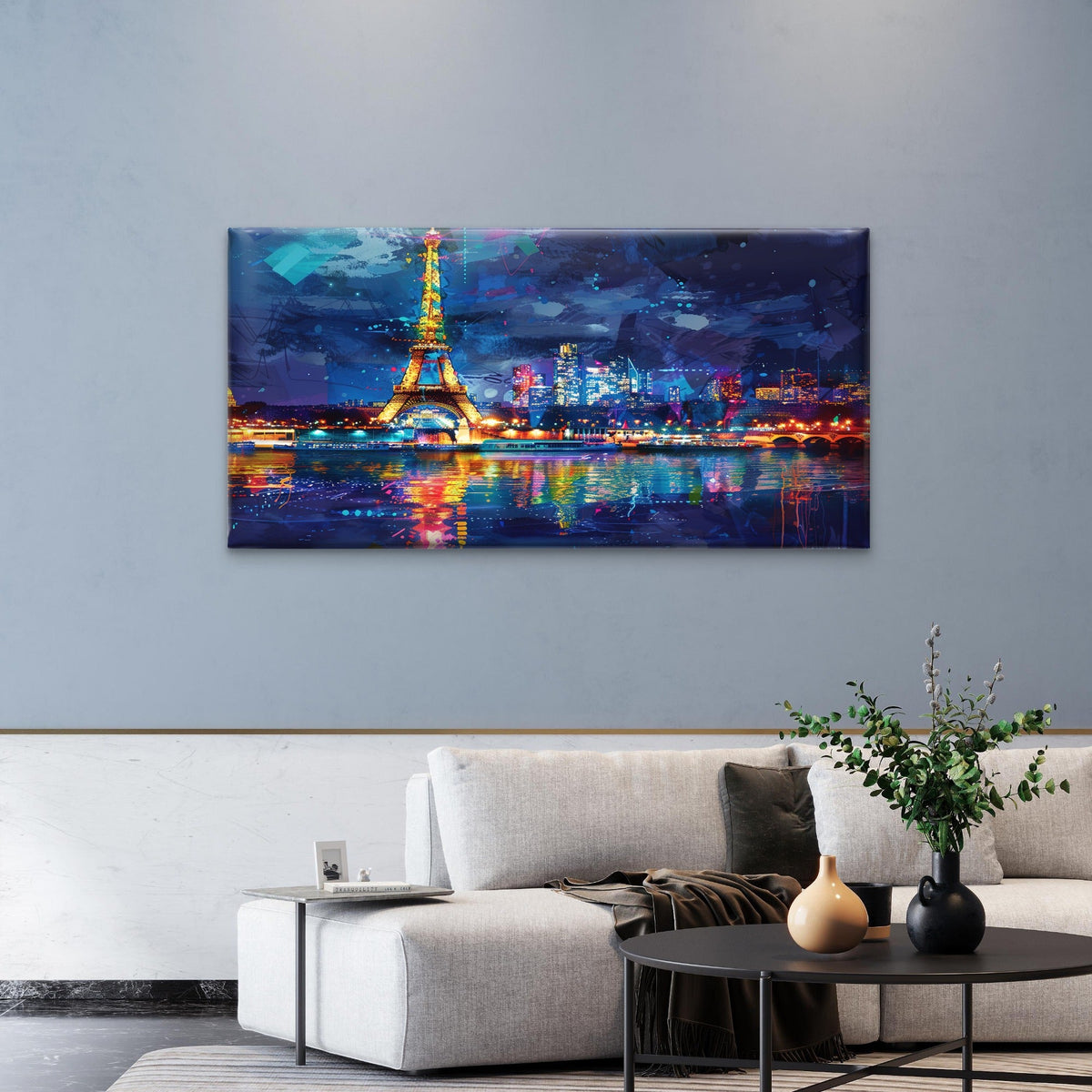 Paris Eiffel Tower Night Wall Art Canvas Office Home Room Framed 120x60cm