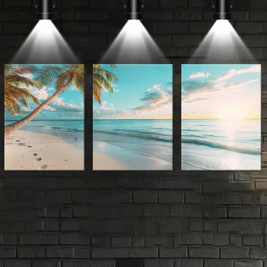 3pcs Clear Sky Beach Sunset Stunning Metal Print Ready to Hang Art