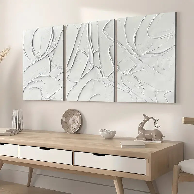 3pcs Modern Style Pure Color Abstract Geometric Art Off White Wall Art Set Canvas Framed 40x60cm - High Quality Print 100% Australian Made Wall Canvas Ready to Hang