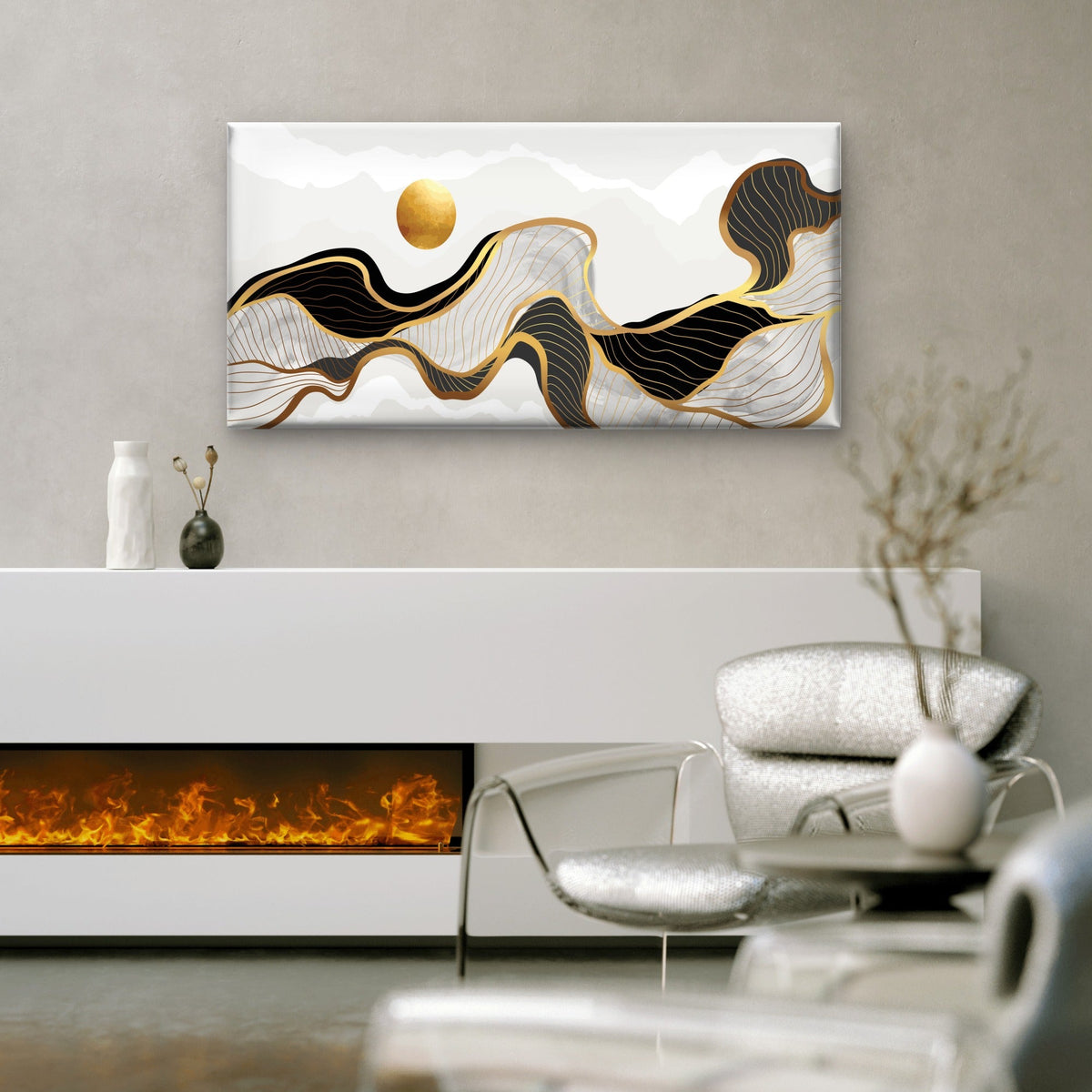 Gold Black Line Art Hills Decor Wall Art Canvas Office Home Room Framed 120x60cm