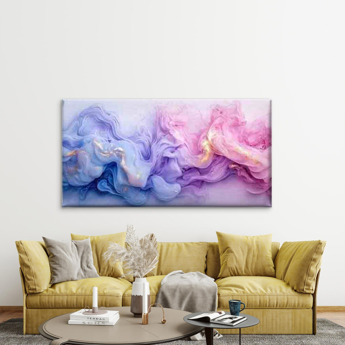 Pink Marble Effect Abstract Ink Wall Art Canvas Office Home Room Framed 120x60cm