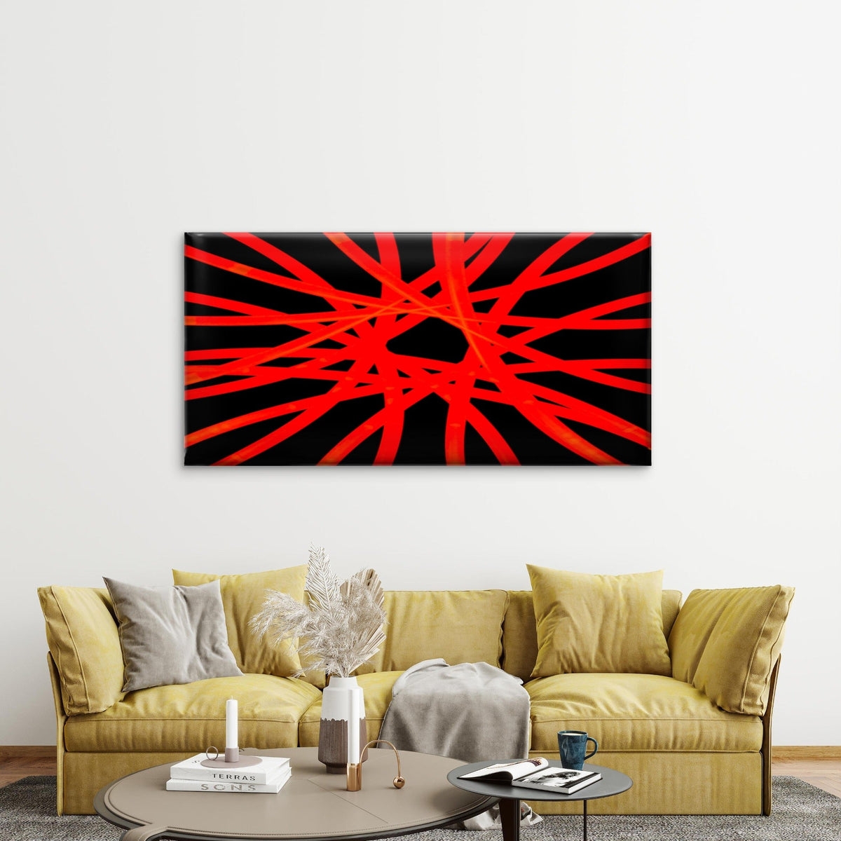 Bright Red Light Abstract Wall Art Canvas Office Home Room Framed 80x45cm