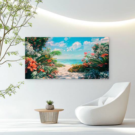 Gateway To Paradise Beach Wall Art Canvas Office Home Room Framed 80x45cm