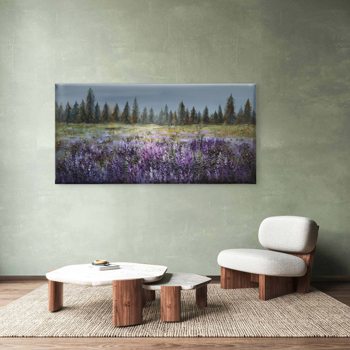 Purple Lavender Forest Tree Wall Art Canvas Office Home Room Framed 120x60cm