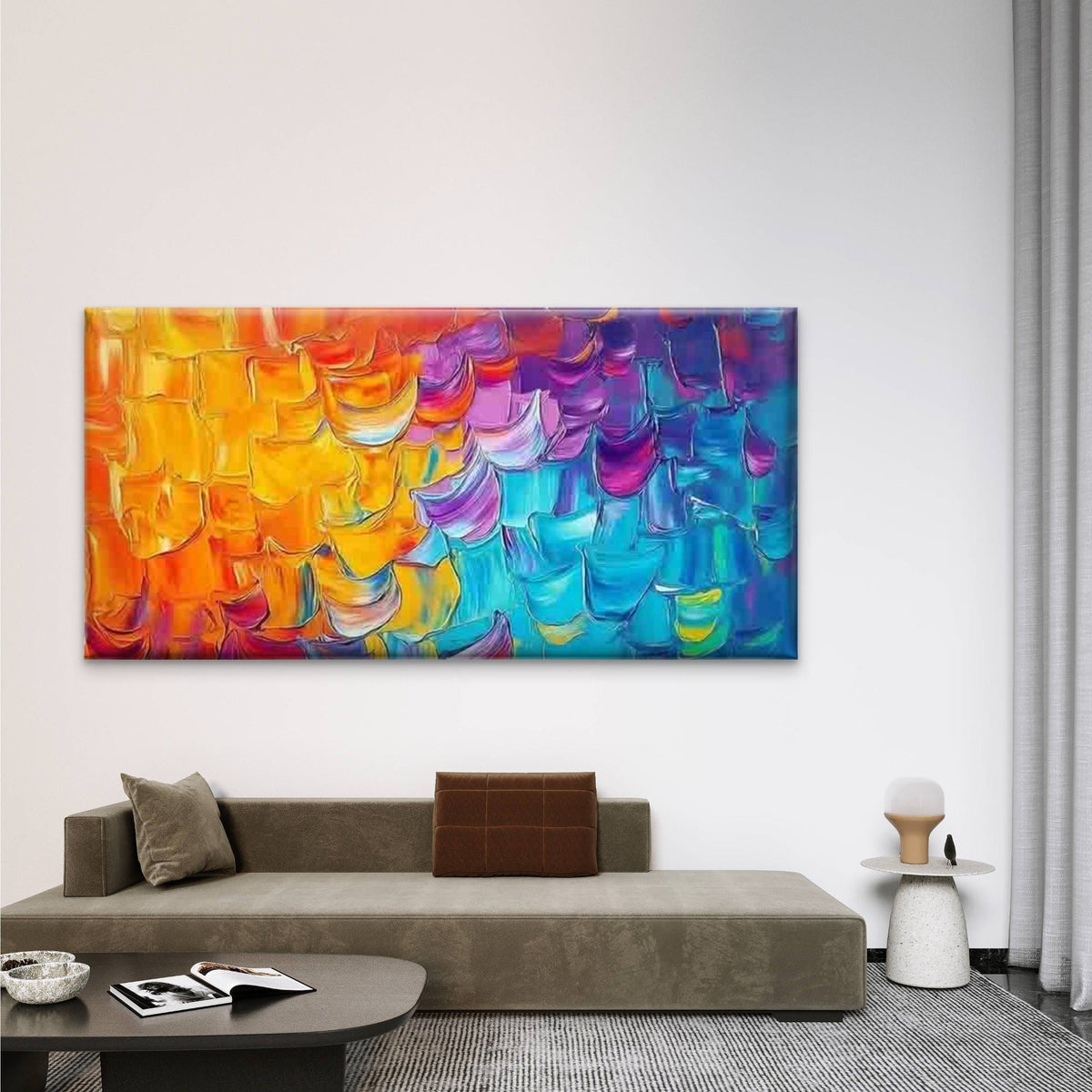 Vibrant Abstract Brushstroke Wall Art Canvas Office Home Room Framed 80x45cm