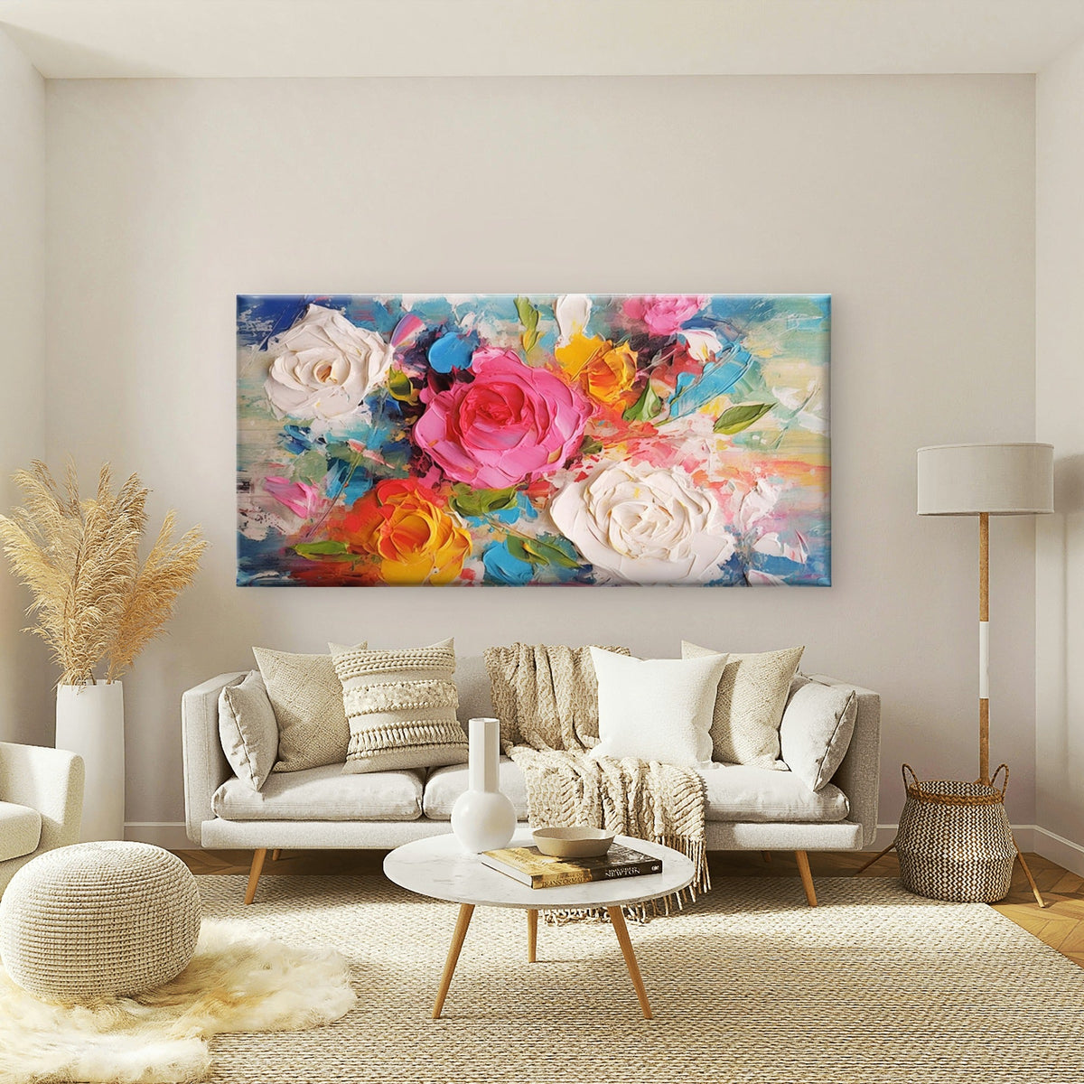 Colorful Rose Flower Wall Art Canvas Office Home Room Framed 80x45cm