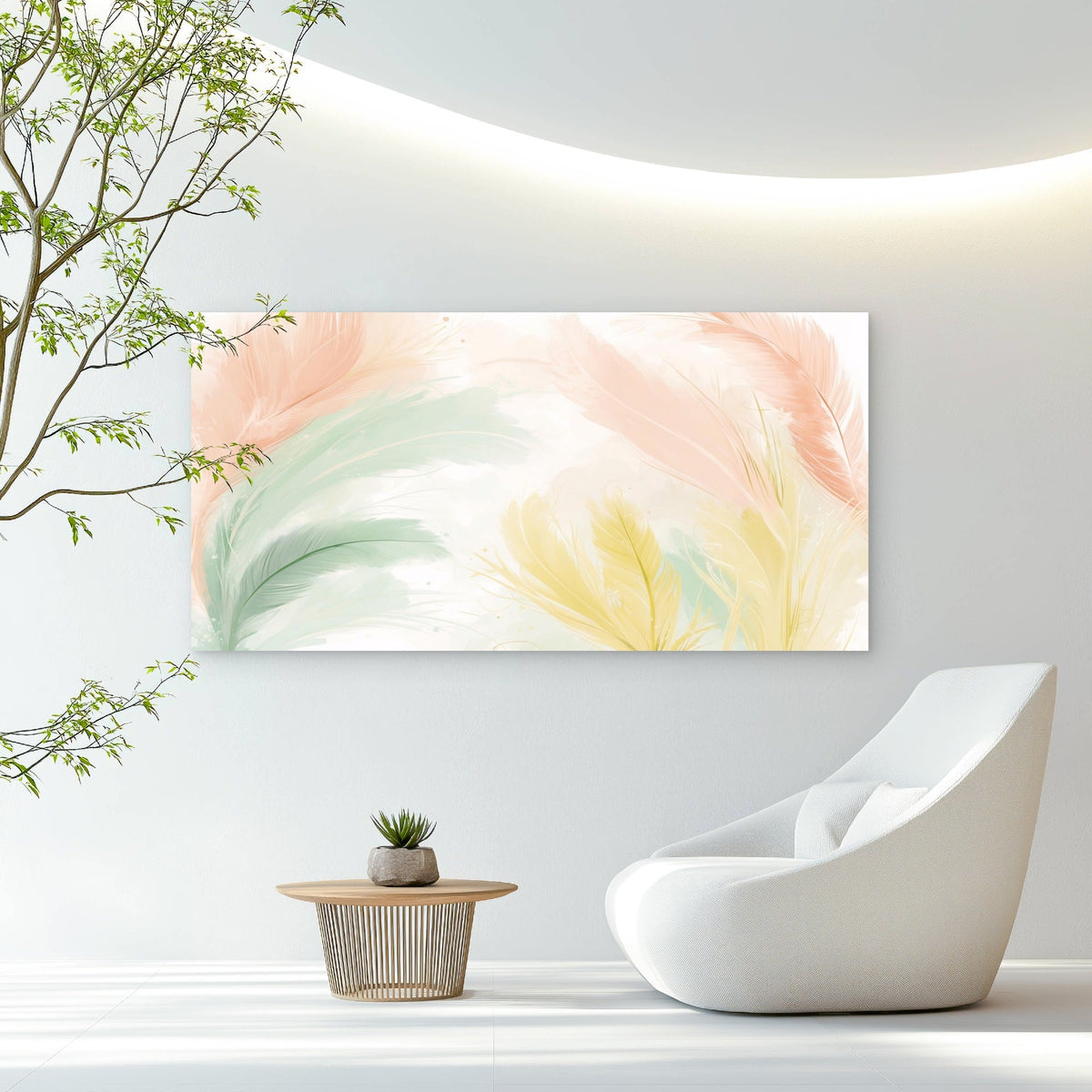 Pastel Soft Feather Art Wall Art Canvas Office Home Room Framed 120x60cm