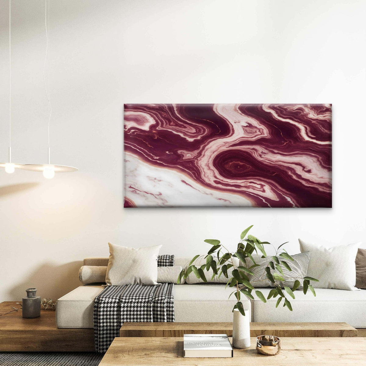 Maroon Rose Gold Marble Wall Art Canvas Office Home Room Framed 80x45cm