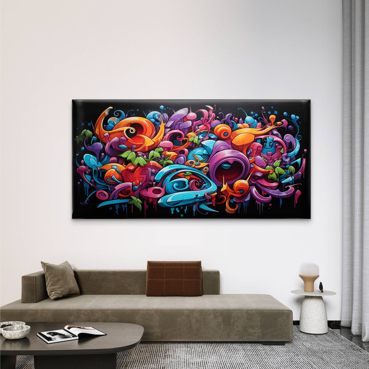 Vibrant Graffiti Abstract Wall Art Canvas Office Home Room Framed 80x45cm