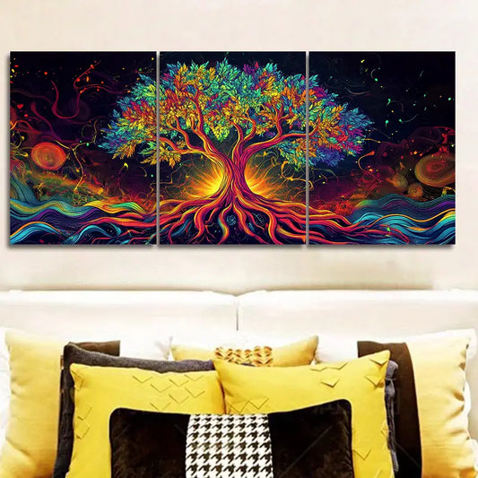 3pcs Psychedelic Tree of Life Design Metal Print Ready to Hang Art