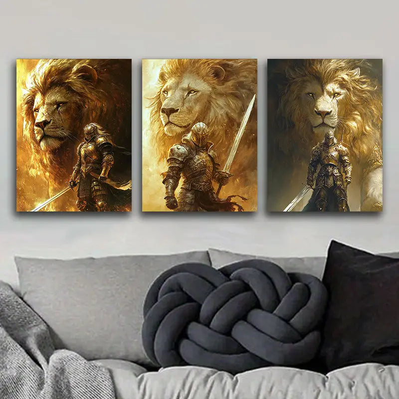 3pcs Knight in Armor Design Metal Print Ready to Hang Art