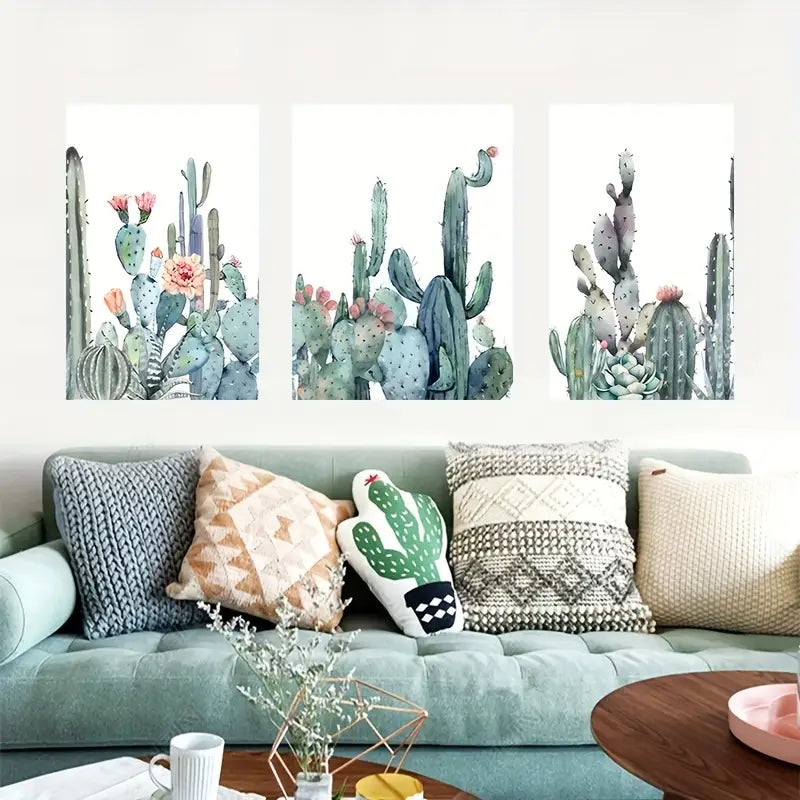 3pcs Green Plant Cactus Neutral Design Metal Print Ready to Hang Art