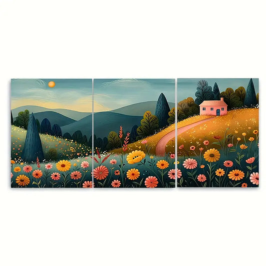 3pcs Cute Colorful Wildflowers Paint Metal Print Ready to Hang Art