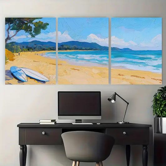 3pcs Tropical Surf Scene Sandy Beach Metal Print Ready to Hang Art