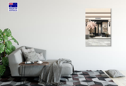Fashion Store Front with Blossom Tree Print 100% Australian Made 40x60cm Stretched Canvas Ready to Hang