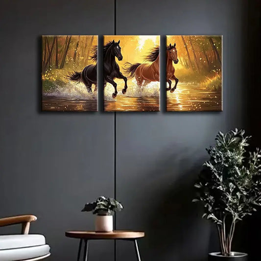3pcs Horses at Sunset Metal Print Ready to Hang Art